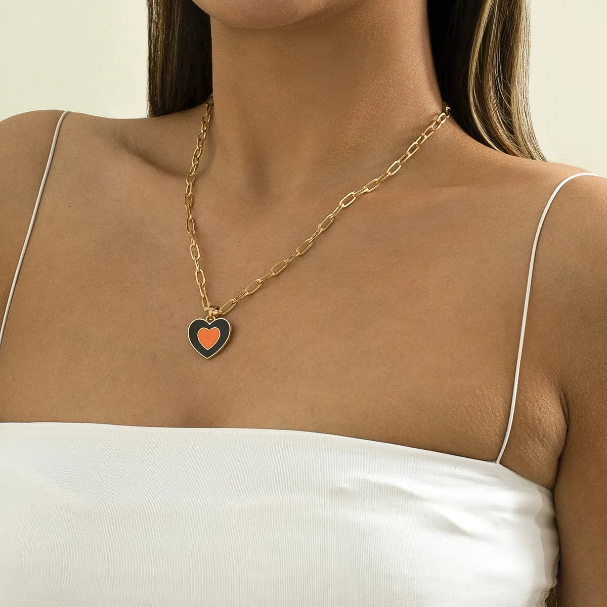 Coffee Enamel & 18K Gold-Plated Heart Pendant Necklace