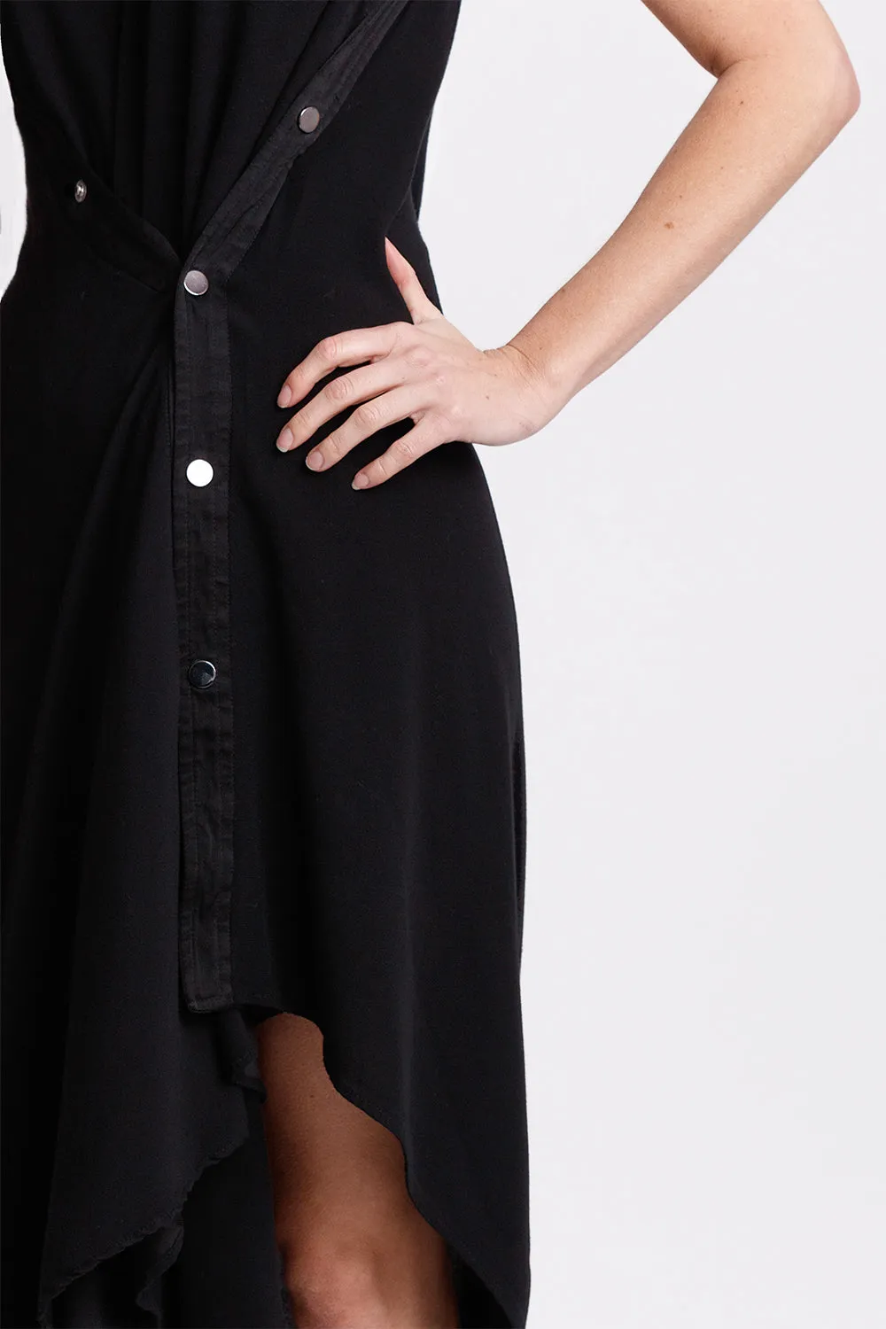 Convertible Midi Snap Dress - Black