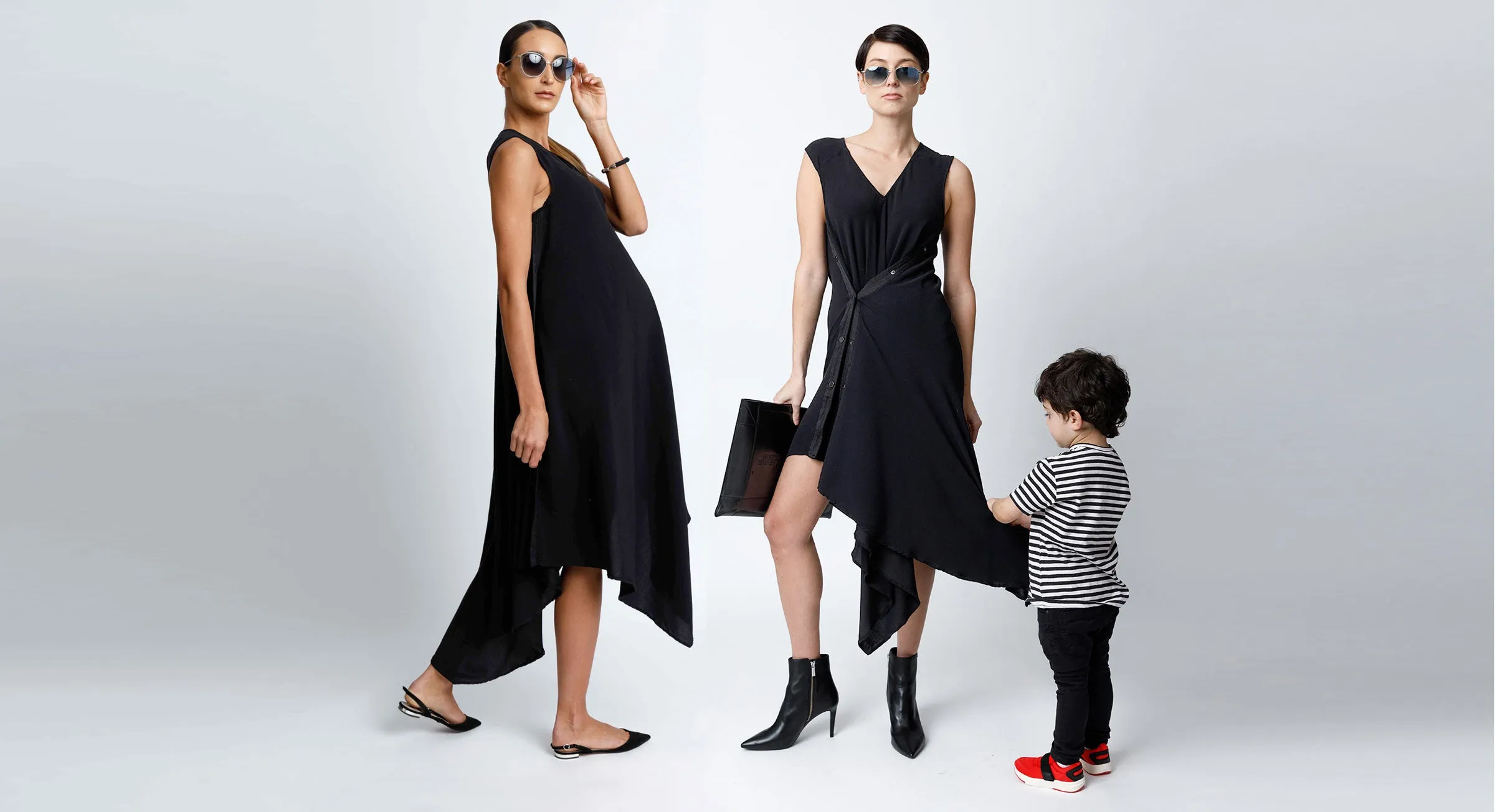 Convertible Midi Snap Dress - Black