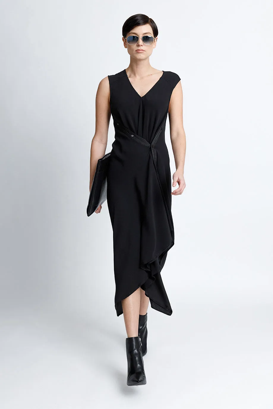 Convertible Midi Snap Dress - Black