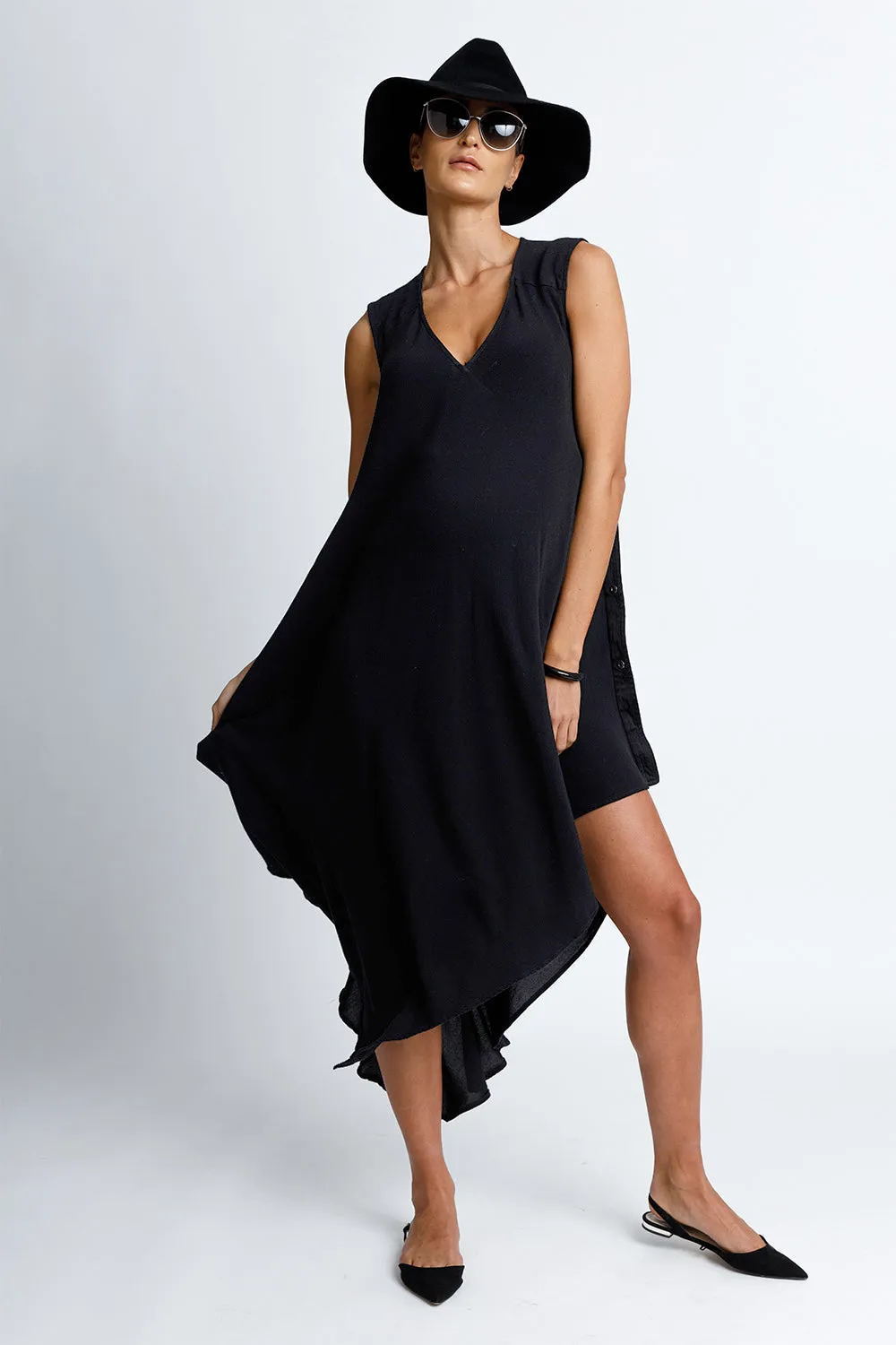 Convertible Midi Snap Dress - Black