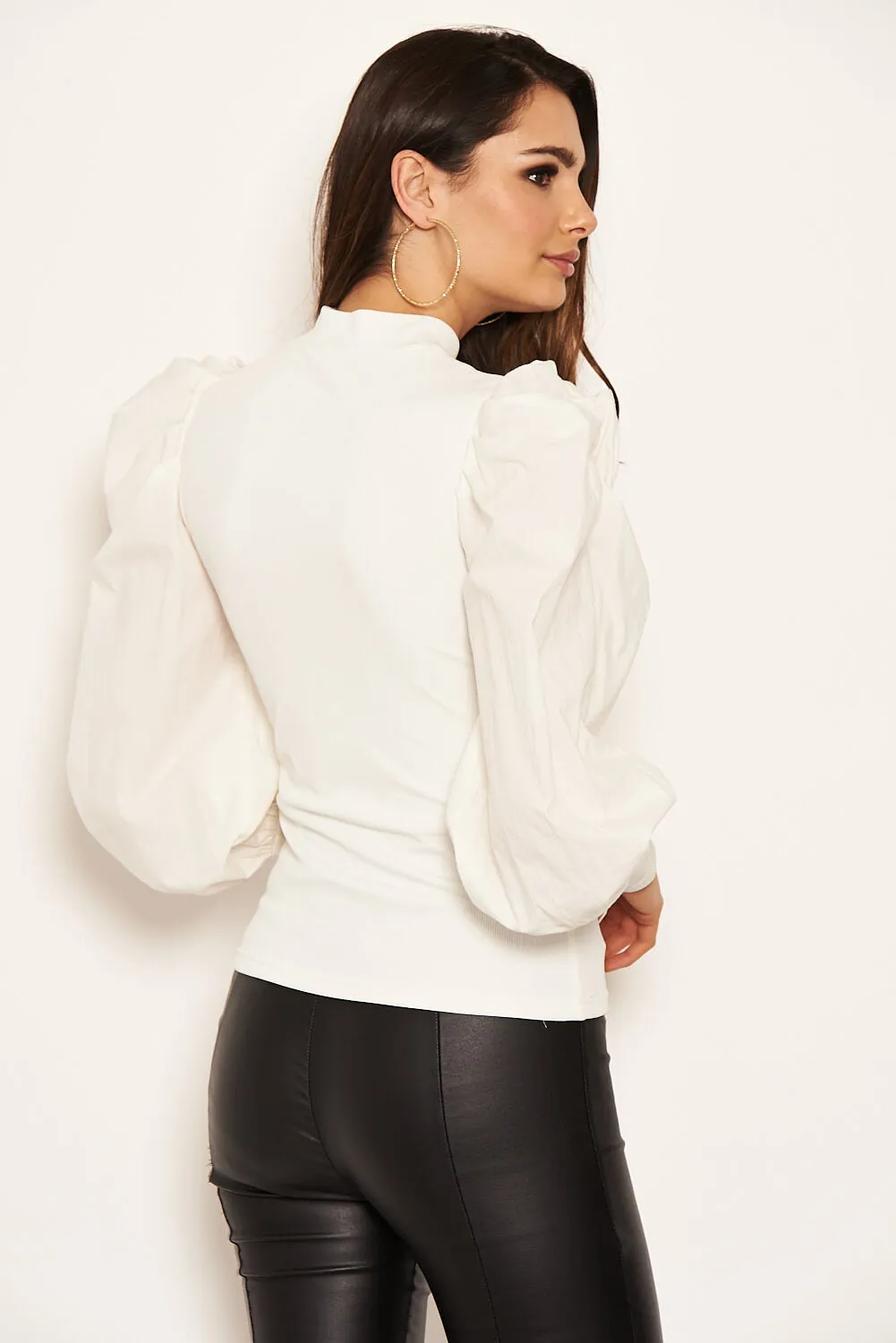 Cream Poplin Sleeve Knitted Top