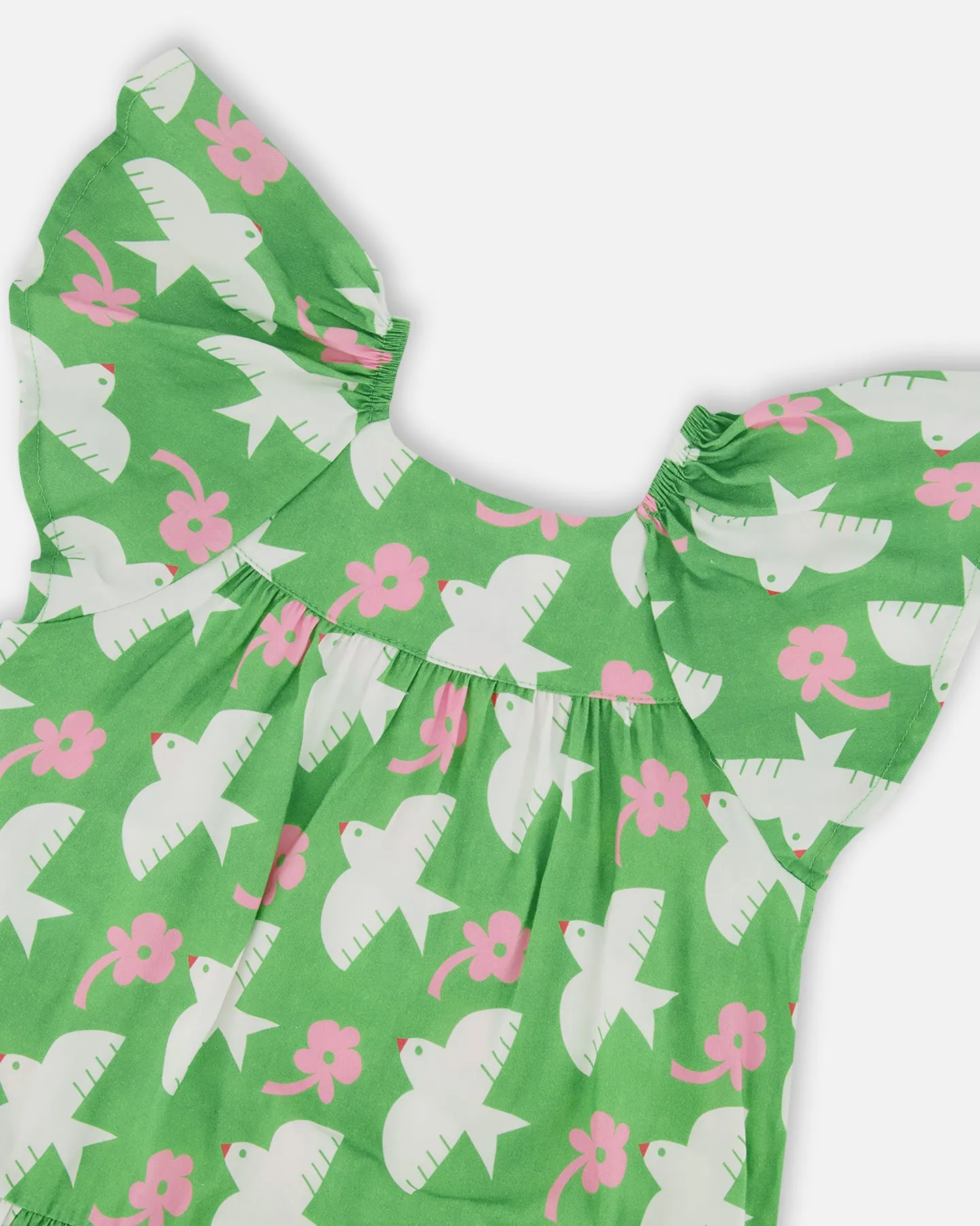 Deux Par Deux Dove Print Dress with Flounce Sleeves