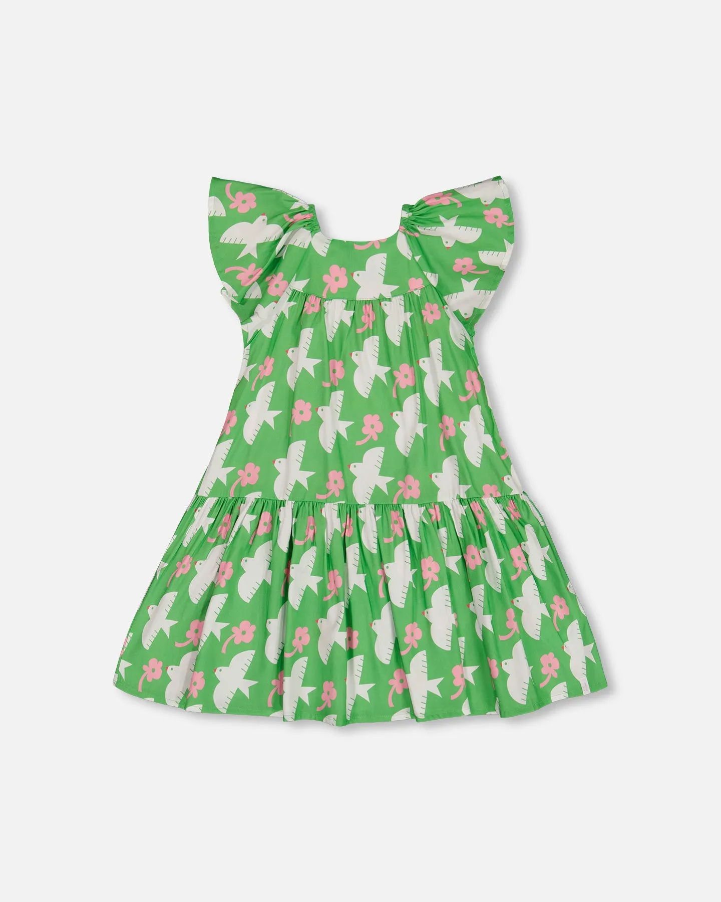 Deux Par Deux Dove Print Dress with Flounce Sleeves