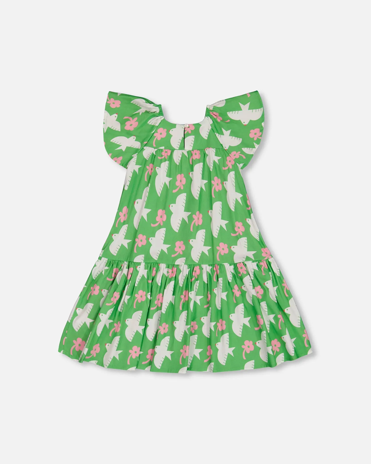Deux Par Deux Dove Print Dress with Flounce Sleeves