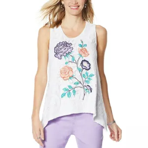 DG2 by Diane Gilman Women's Plus Size Embroidered Lace Front Tank Top