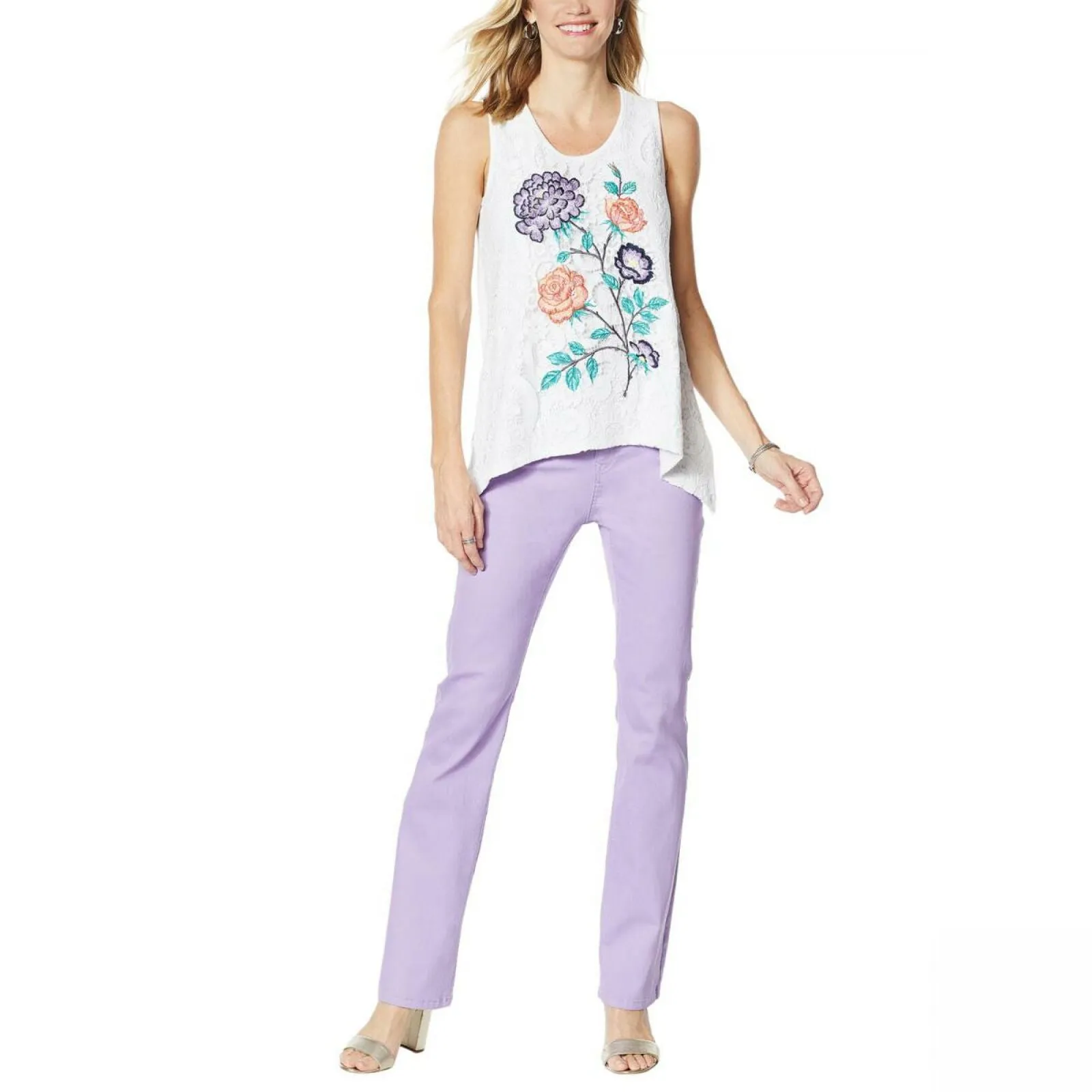DG2 by Diane Gilman Women's Plus Size Embroidered Lace Front Tank Top