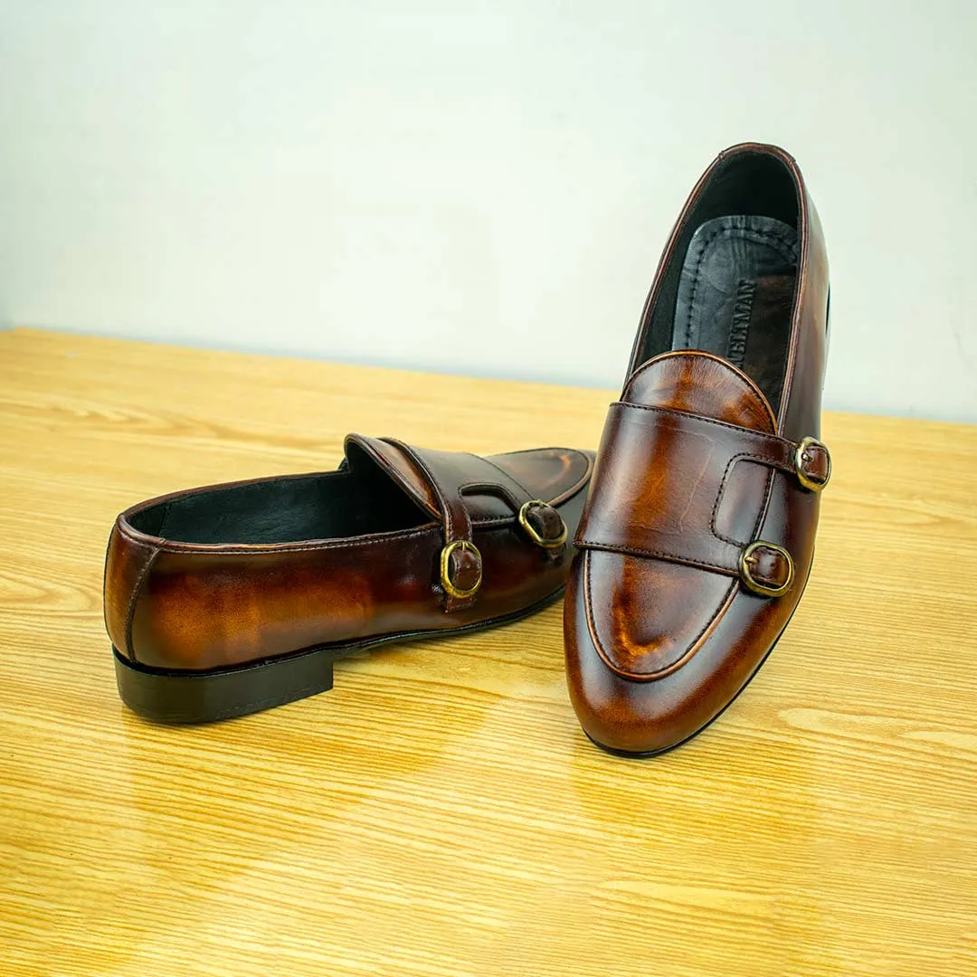 Double Monk Loafers - Burgundy Two Tone
