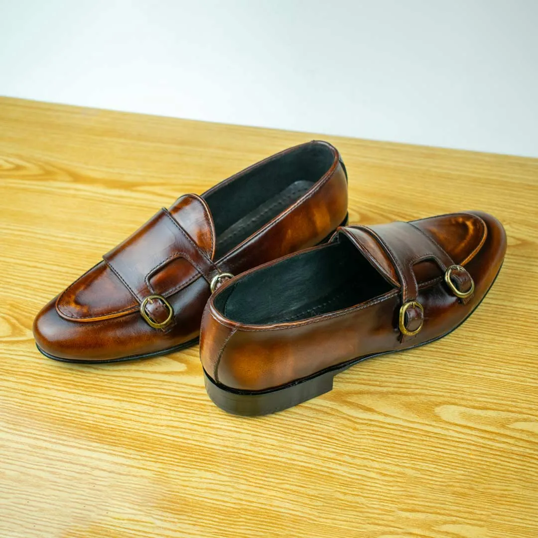 Double Monk Loafers - Burgundy Two Tone