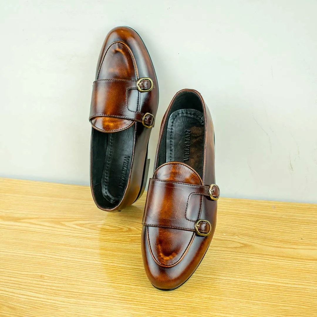 Double Monk Loafers - Burgundy Two Tone