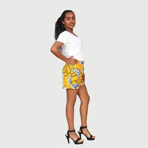 Fancy African Traditional Wax Print Yellow Color Shorts