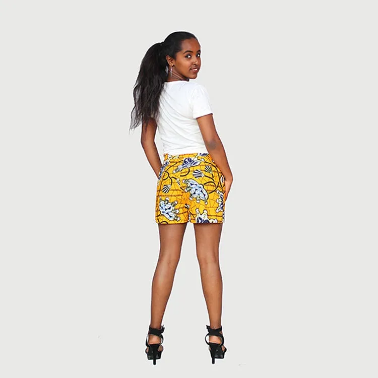 Fancy African Traditional Wax Print Yellow Color Shorts
