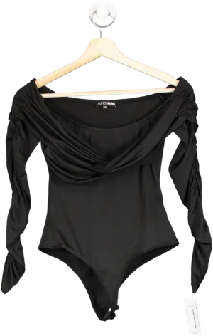 Fashion Nova Black Off-Shoulder Ruched Bodysuit XS