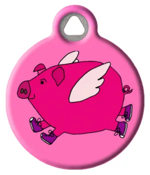 Funny Pink Flying Pig Pet ID Tag