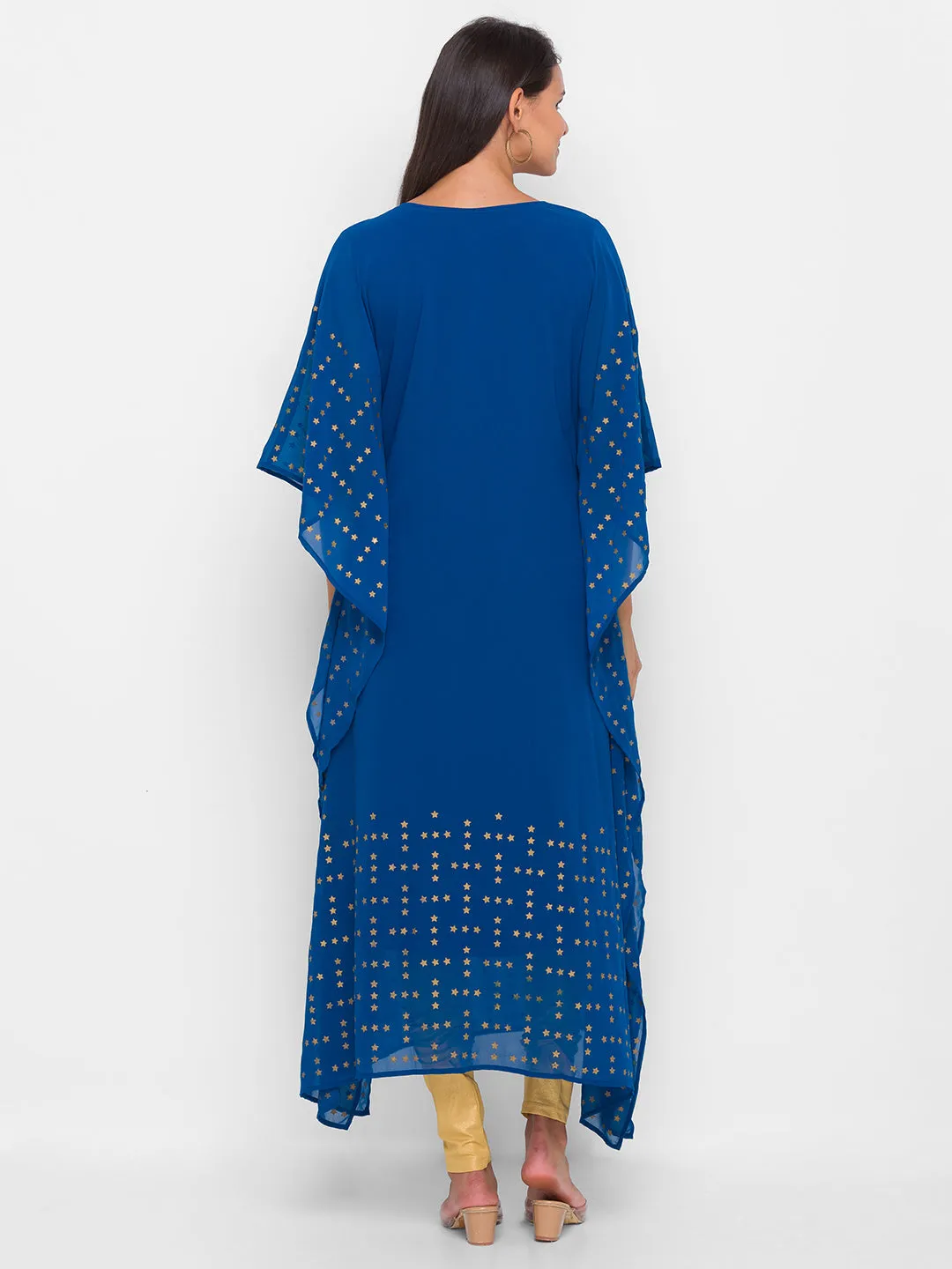 Georgette Teal Embellishment with Foil Print Ethnic Wear Kaftan for Women - ZOLA