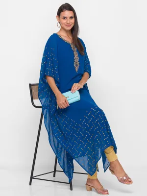 Georgette Teal Embellishment with Foil Print Ethnic Wear Kaftan for Women - ZOLA