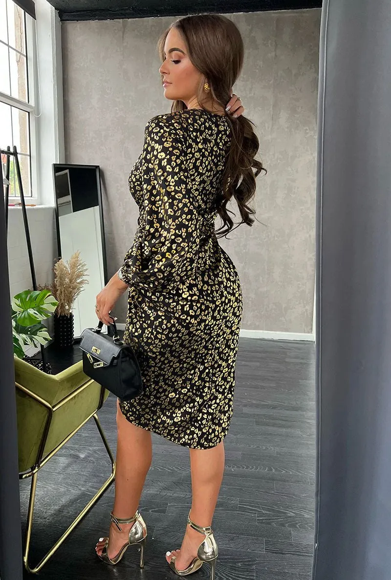 GIRL IN MIND LEOPARD WRAP MIDI DRESS