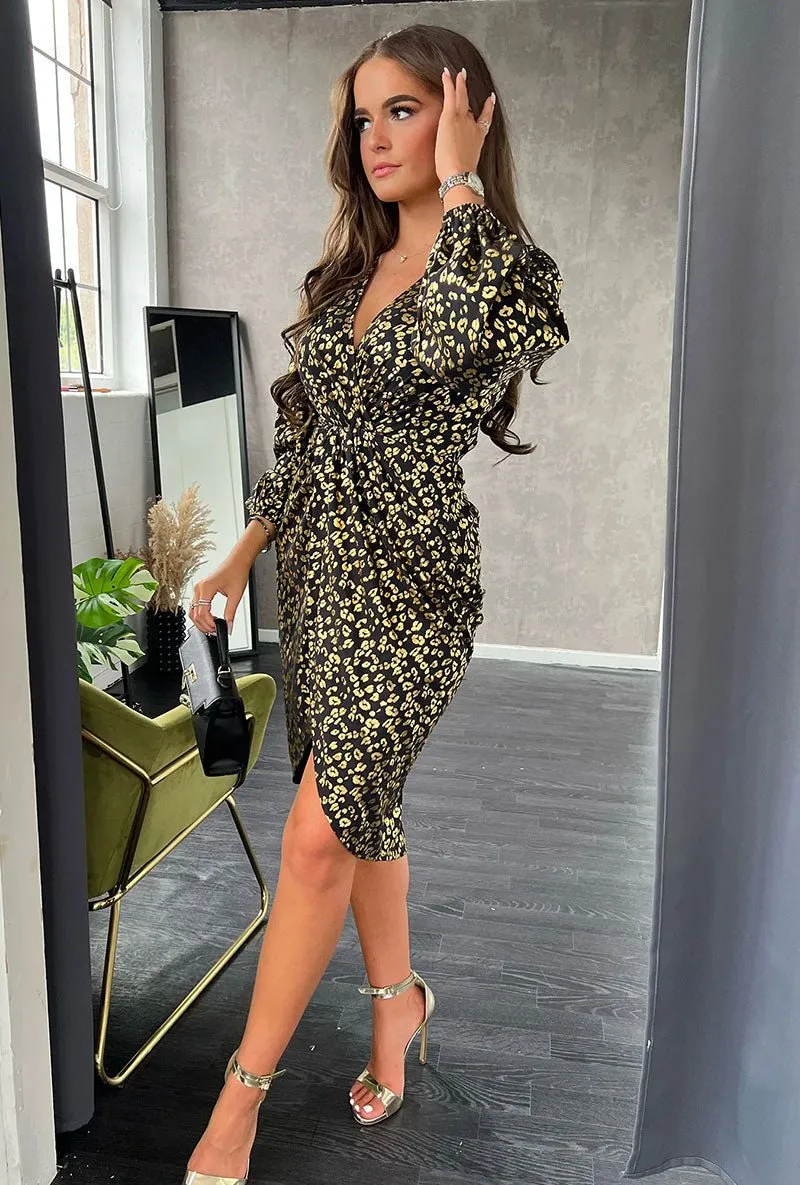 GIRL IN MIND LEOPARD WRAP MIDI DRESS