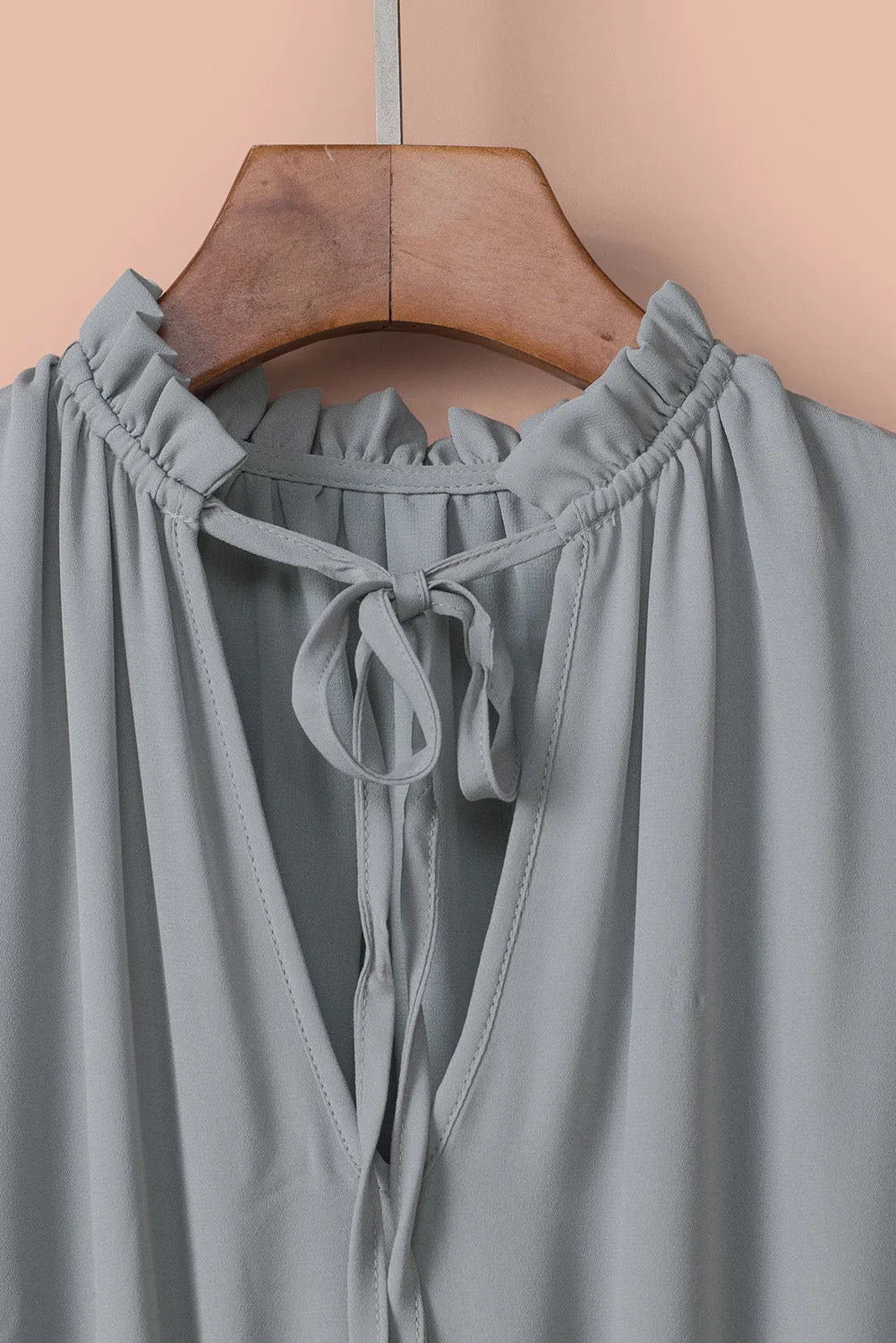 Gray V Neck Ruffled Swing Mini Dress