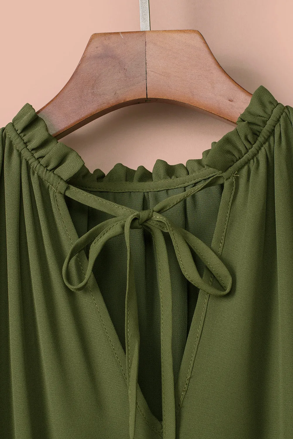Green V Neck Ruffled Swing Mini Dress