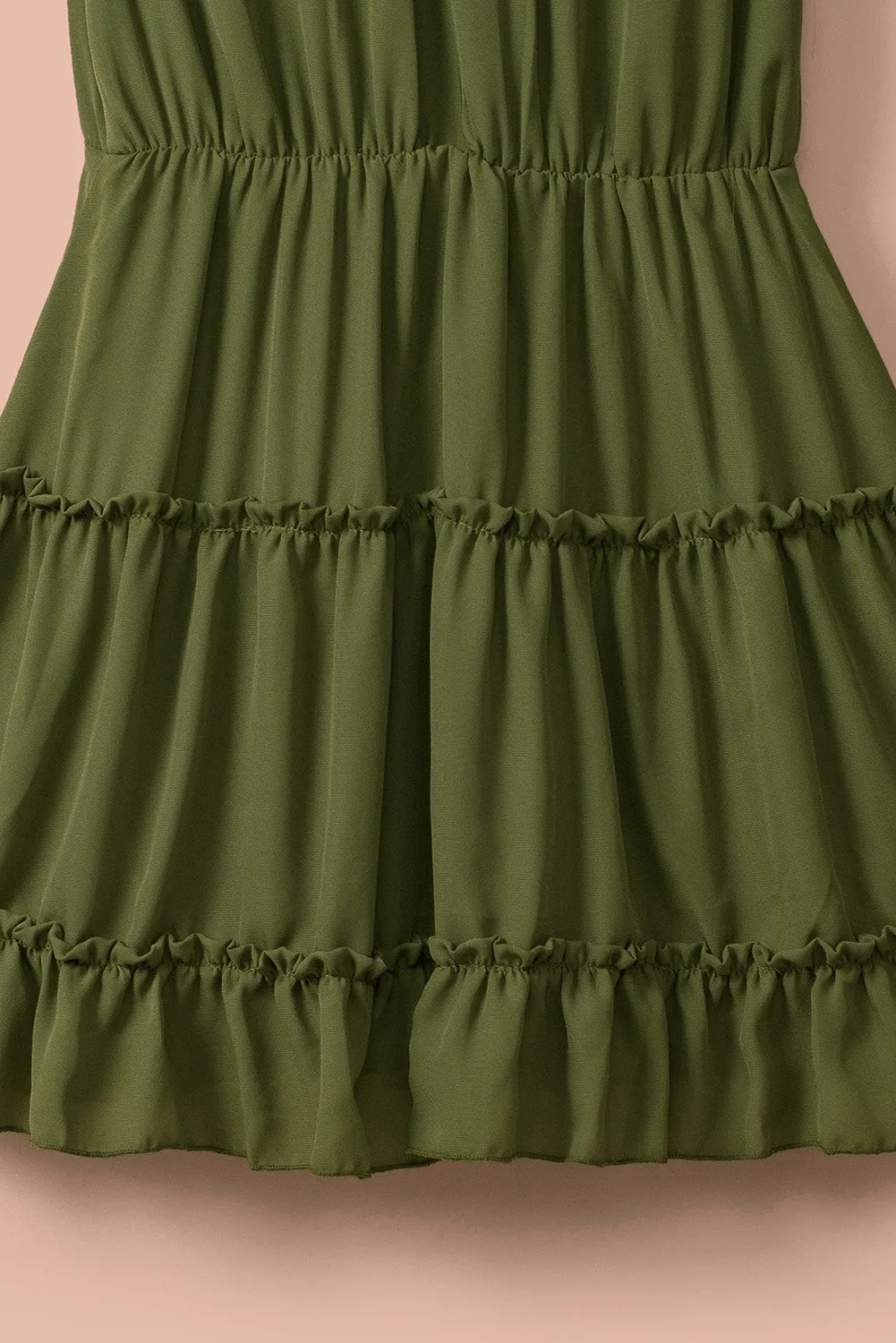 Green V Neck Ruffled Swing Mini Dress
