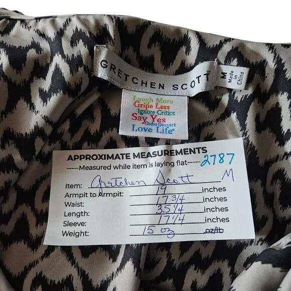 Gretchen Scott Dress Medium Black White Ikat Stretchy Career Coastal Designer