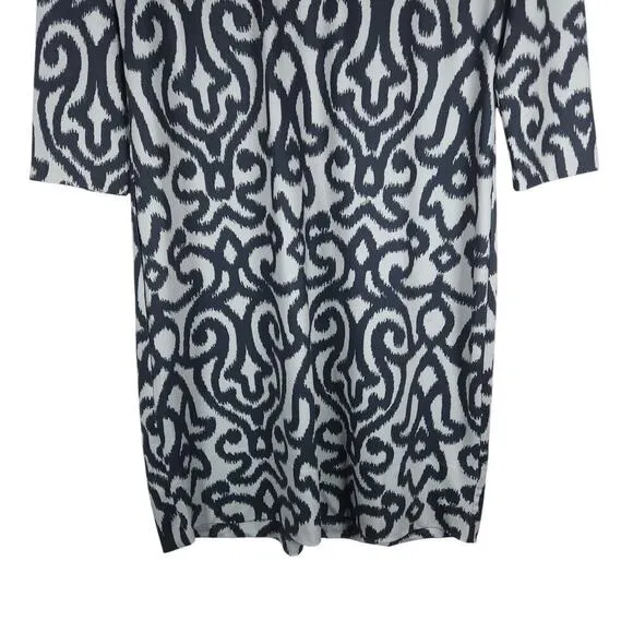 Gretchen Scott Dress Medium Black White Ikat Stretchy Career Coastal Designer