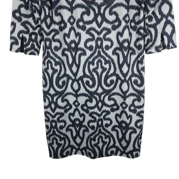 Gretchen Scott Dress Medium Black White Ikat Stretchy Career Coastal Designer