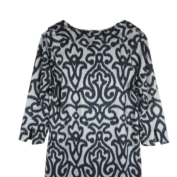 Gretchen Scott Dress Medium Black White Ikat Stretchy Career Coastal Designer