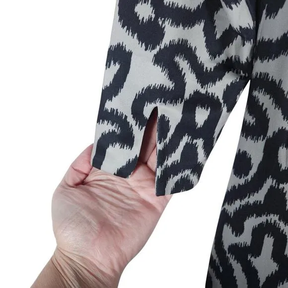 Gretchen Scott Dress Medium Black White Ikat Stretchy Career Coastal Designer