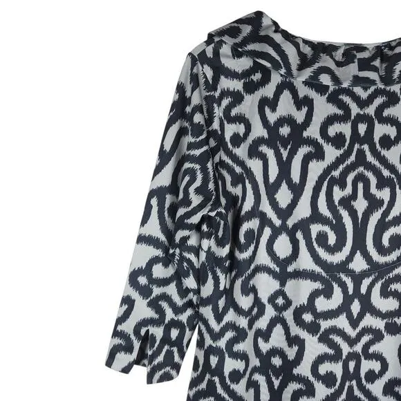 Gretchen Scott Dress Medium Black White Ikat Stretchy Career Coastal Designer