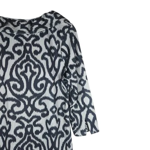 Gretchen Scott Dress Medium Black White Ikat Stretchy Career Coastal Designer