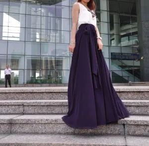 High Waist Maxi Skirt Chiffon Silk Skirts Beautiful Bow Tie Elastic Waist Summer Skirt Floor Length Long Skirt (037), #69