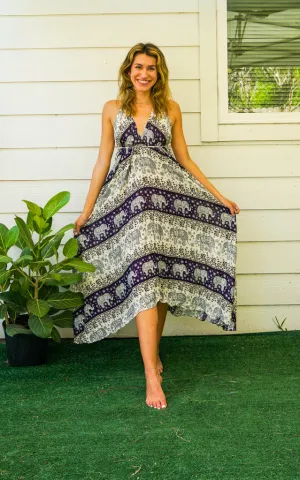 Ivory Orchid Elephant Goddess Boho Maxi Dress