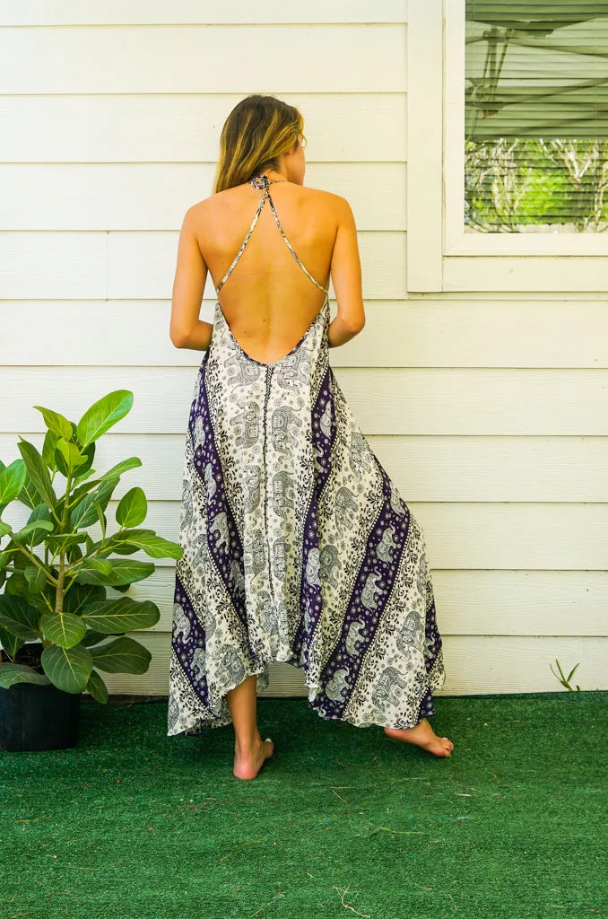 Ivory Orchid Elephant Goddess Boho Maxi Dress