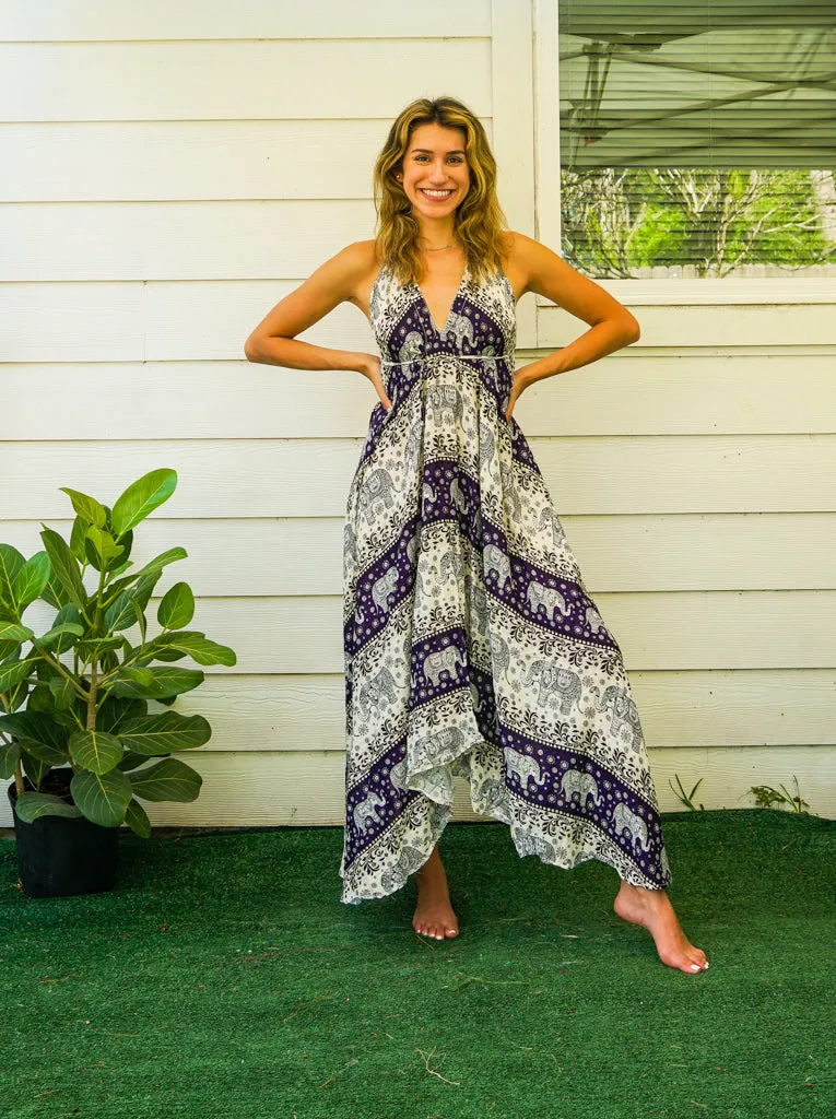 Ivory Orchid Elephant Goddess Boho Maxi Dress