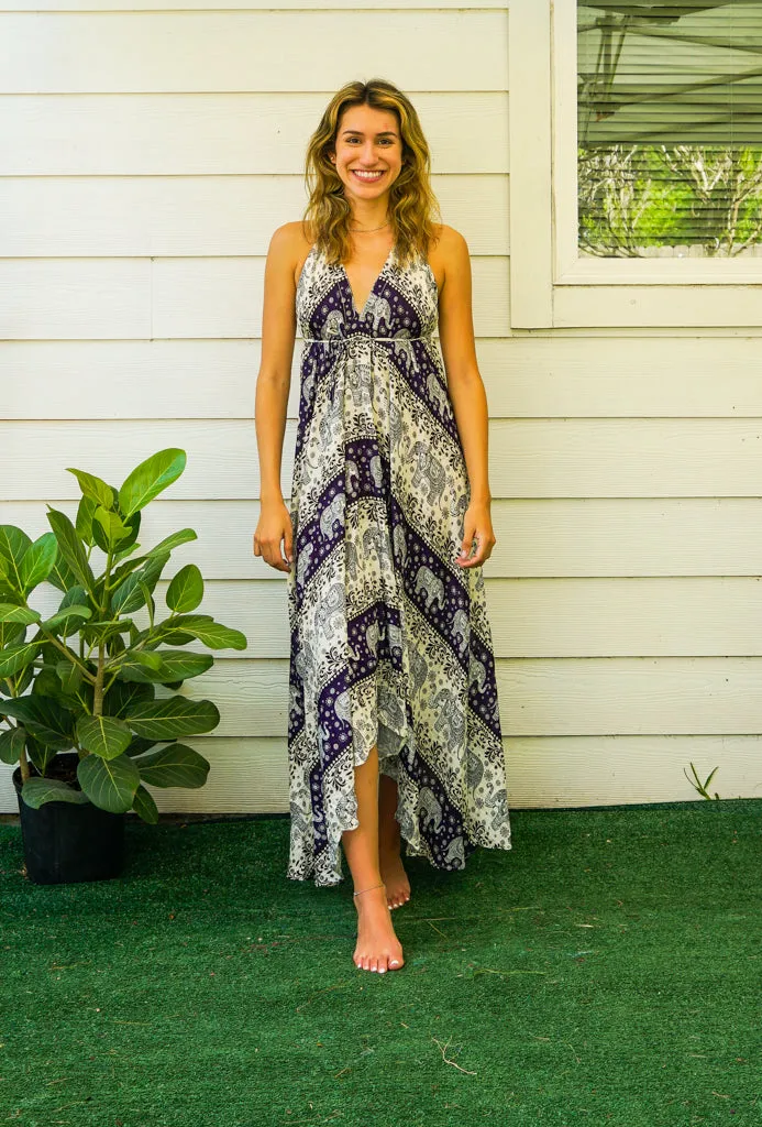 Ivory Orchid Elephant Goddess Boho Maxi Dress