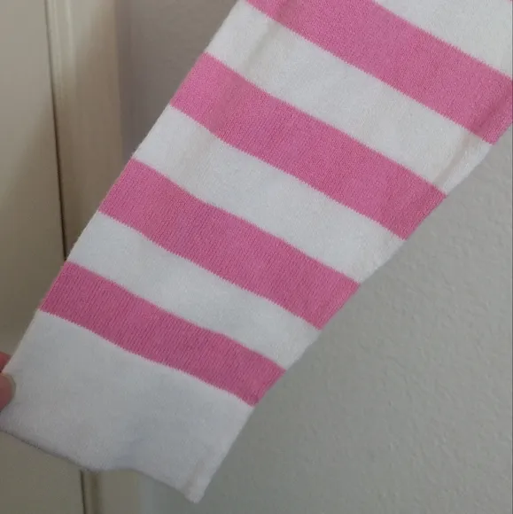 J Crew Pink White Striped lightweight sweater sailboat logo size medium