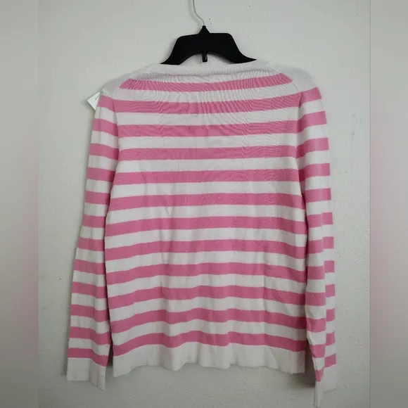 J Crew Pink White Striped lightweight sweater sailboat logo size medium