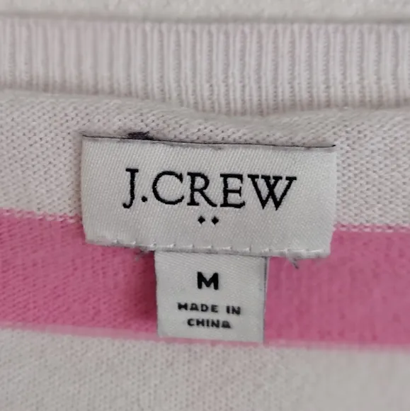 J Crew Pink White Striped lightweight sweater sailboat logo size medium