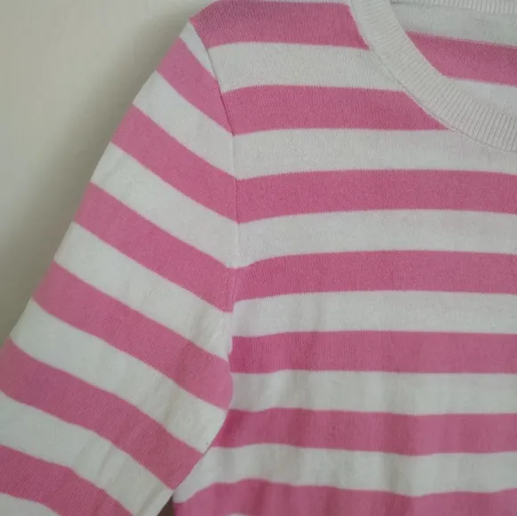 J Crew Pink White Striped lightweight sweater sailboat logo size medium