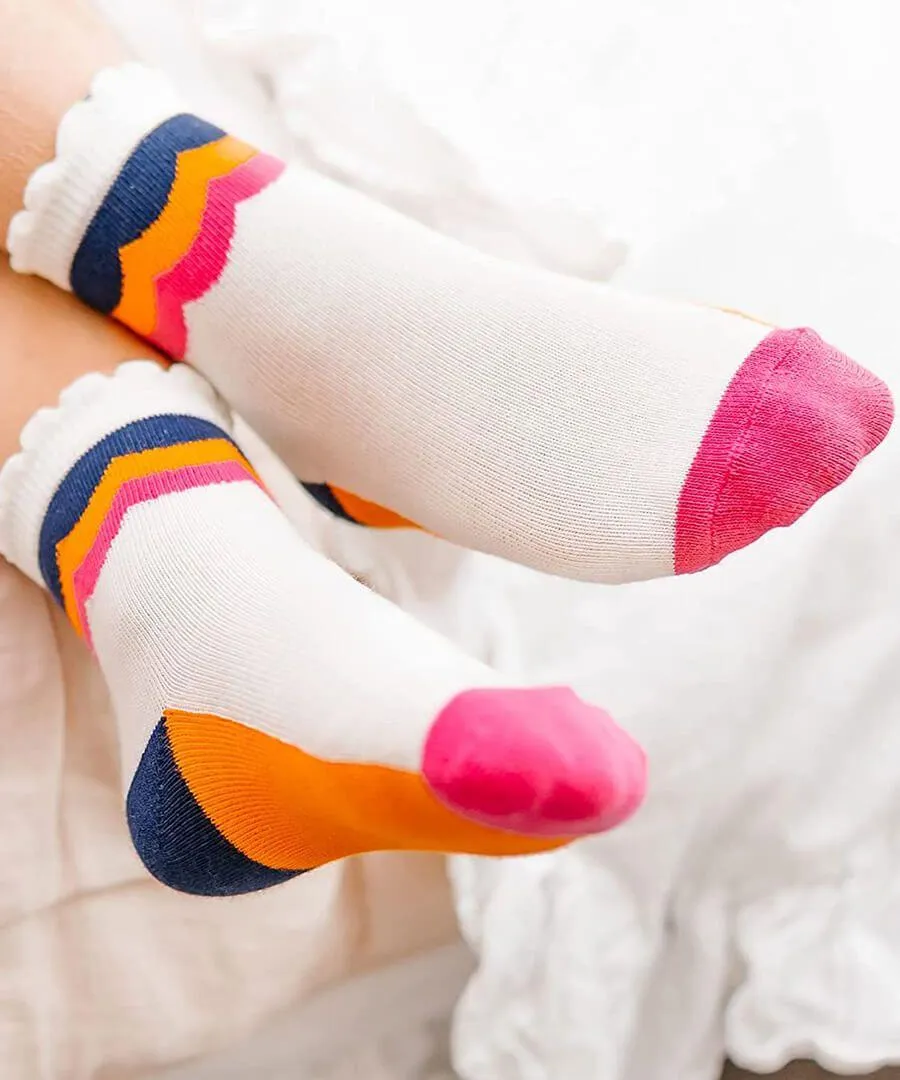 Jefferies 6pk Scalloped Stripe Crew Socks