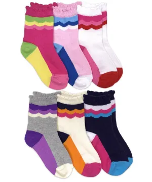 Jefferies 6pk Scalloped Stripe Crew Socks