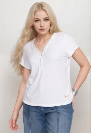 Johnny Was Calme Modal Jersey Button Neck Tee Plus Size O11104
