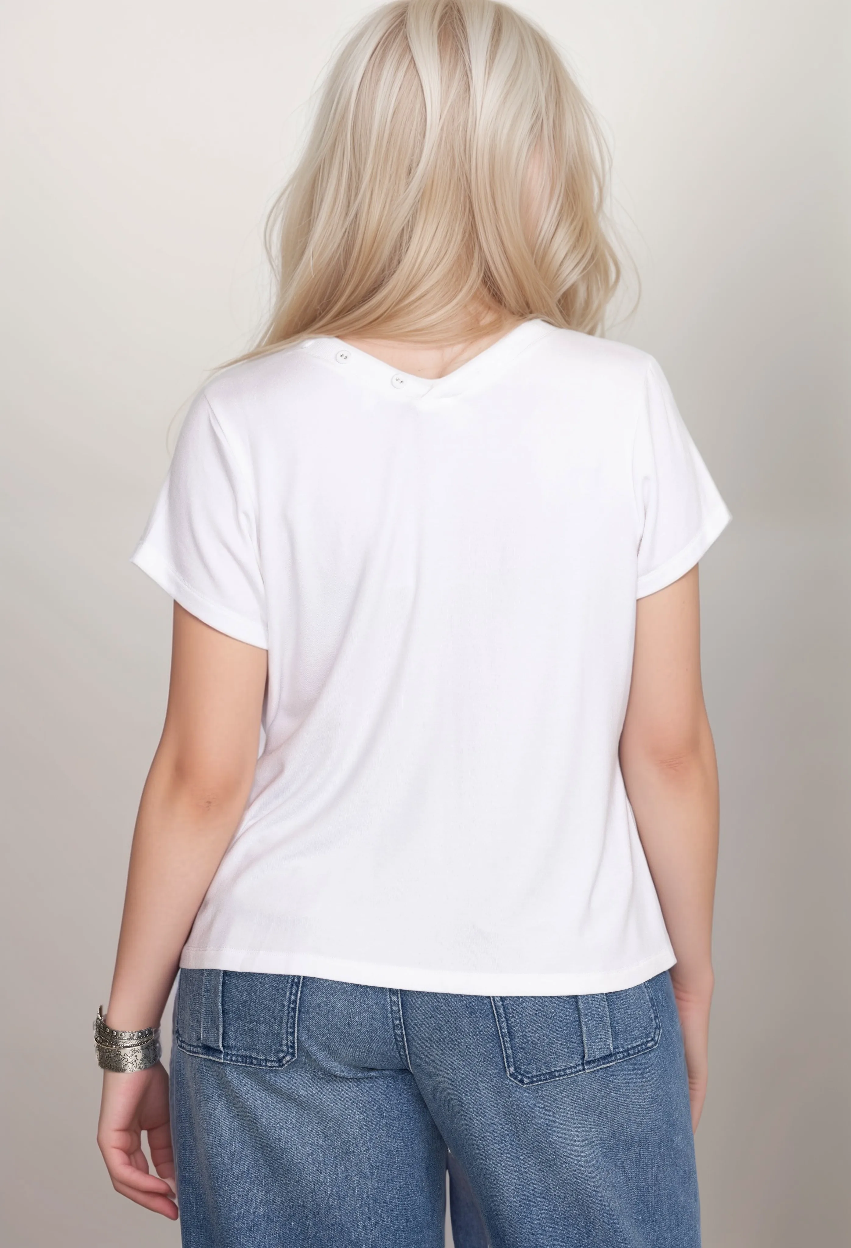 Johnny Was Calme Modal Jersey Button Neck Tee Plus Size O11104