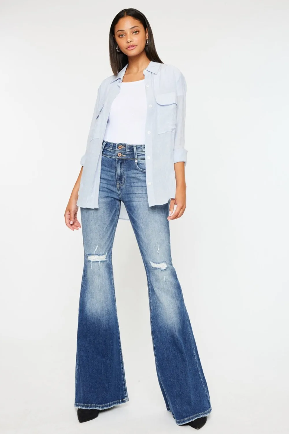 Kancan High Rise Wide Waistband Flare Bell Bottom Jeans