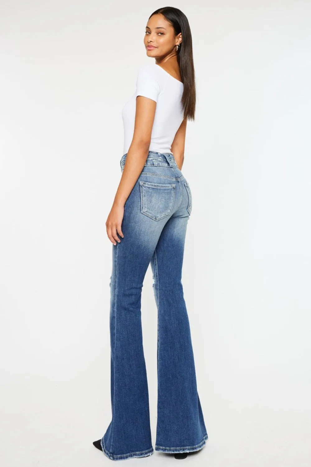 Kancan High Rise Wide Waistband Flare Bell Bottom Jeans