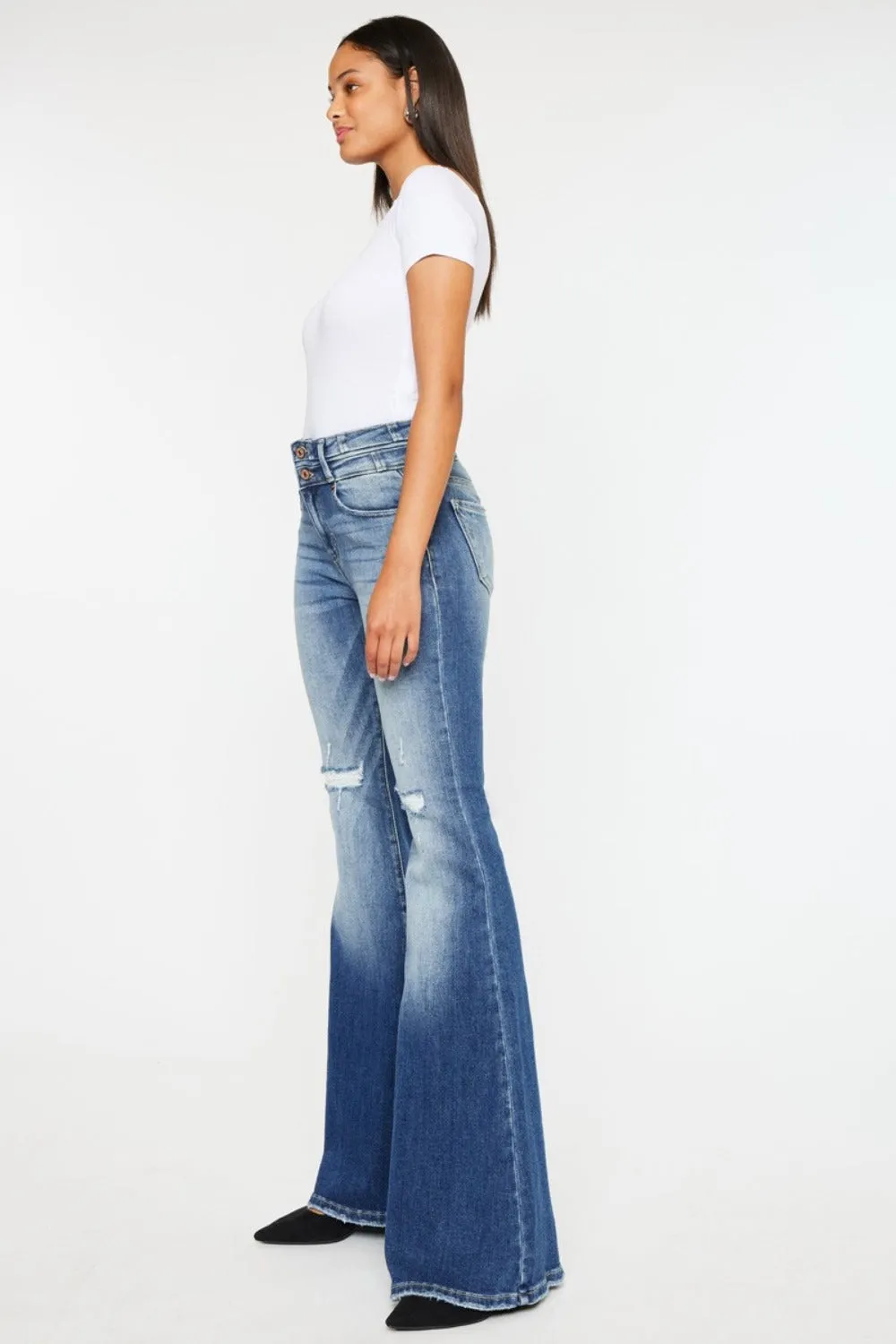 Kancan High Rise Wide Waistband Flare Bell Bottom Jeans