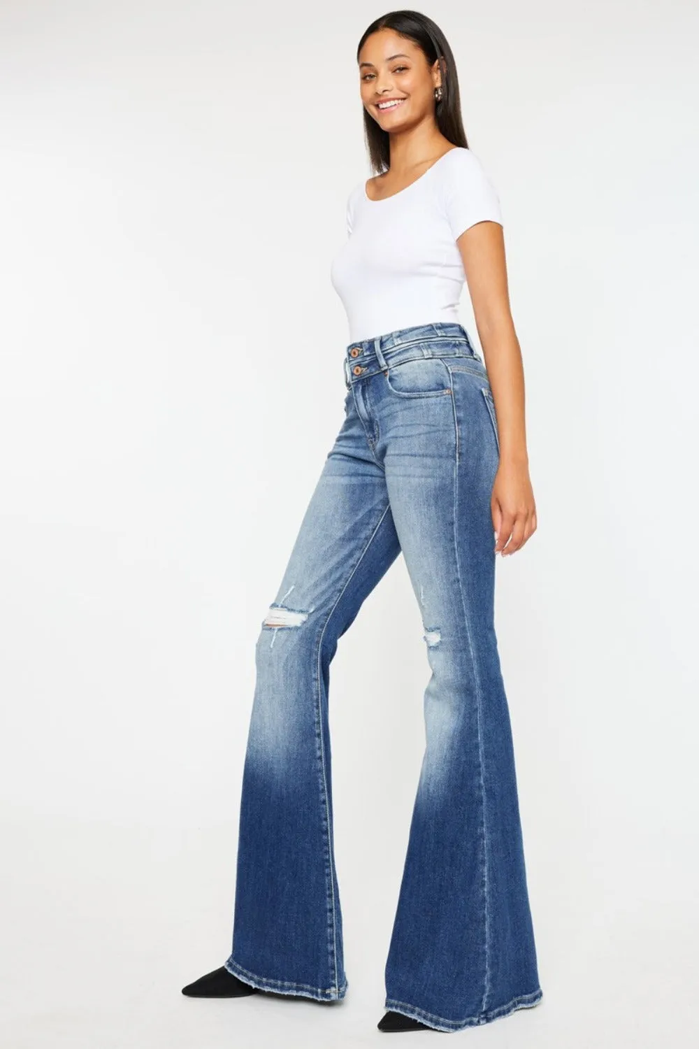 Kancan High Rise Wide Waistband Flare Bell Bottom Jeans
