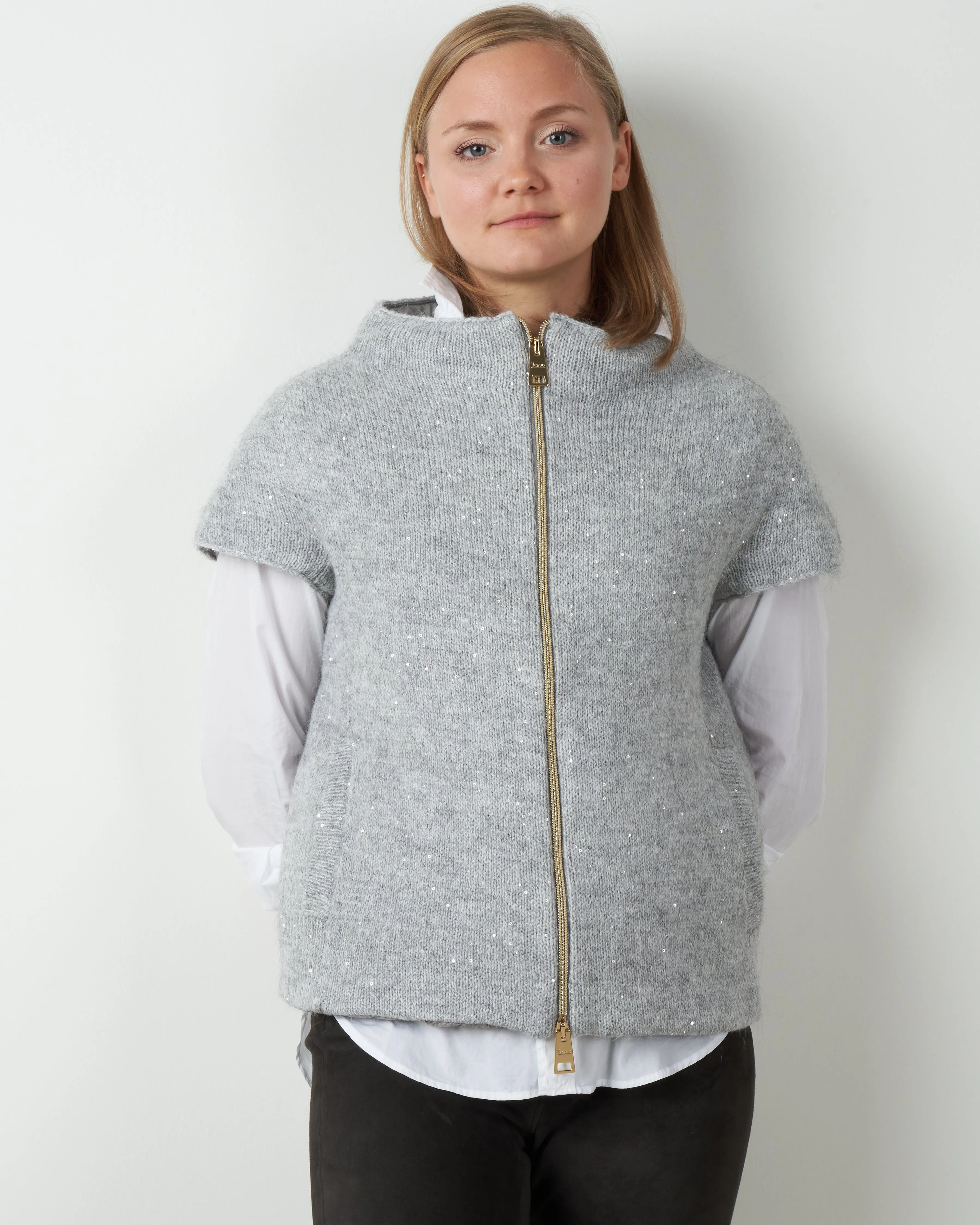 knit cap sleeve knit - grigio chiaro
